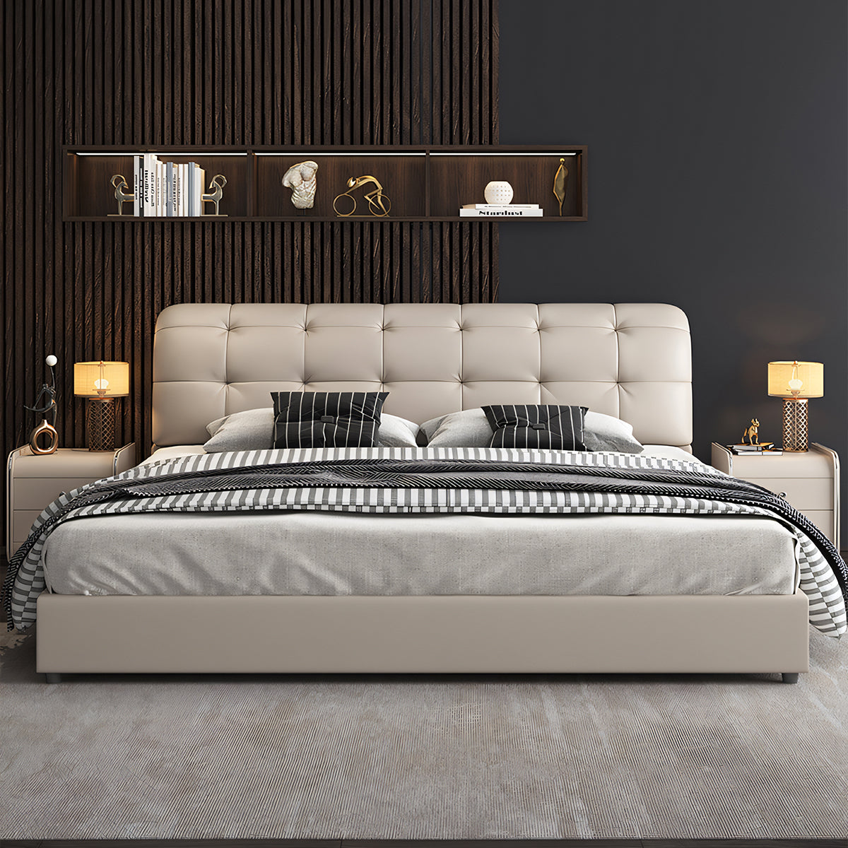 収納力抜群 ナッパレザー 跳ね上げ式 すのこ 木製フレーム ベッド 収納ベッド ベッドフレーム ダブルベッド 高級感 ホワイト グレー カスタマイズ可能 BED-T051 TOMOKAGU