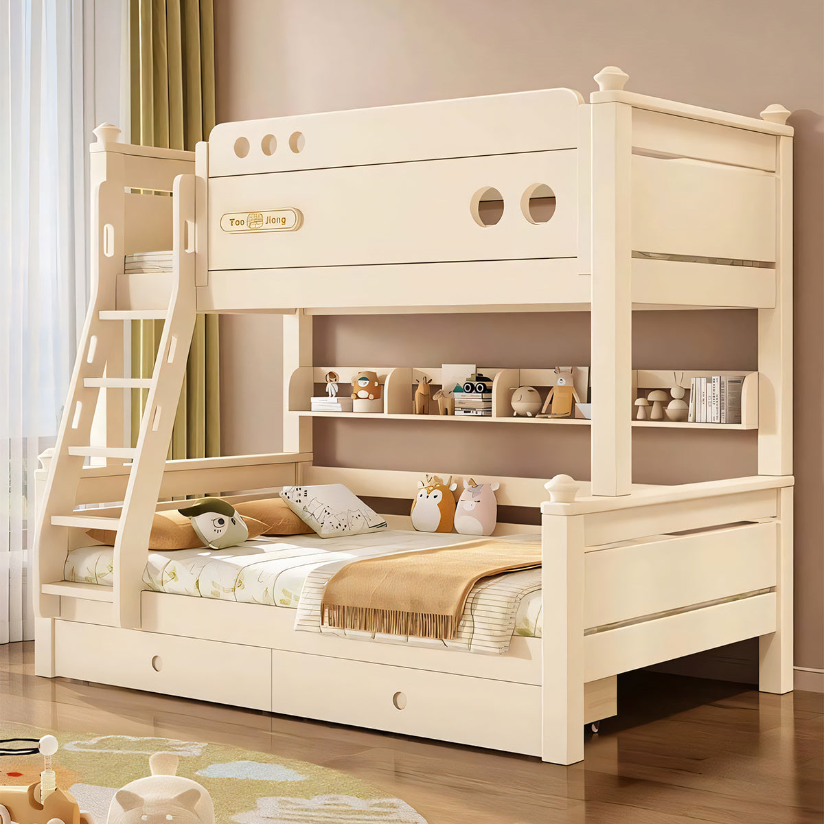 シンプル オシャレ 二段ベッド 分離可能デザイン 水性塗料 エコ 天然木 チェリーウッド カスタマイズ可能 SCC-T040