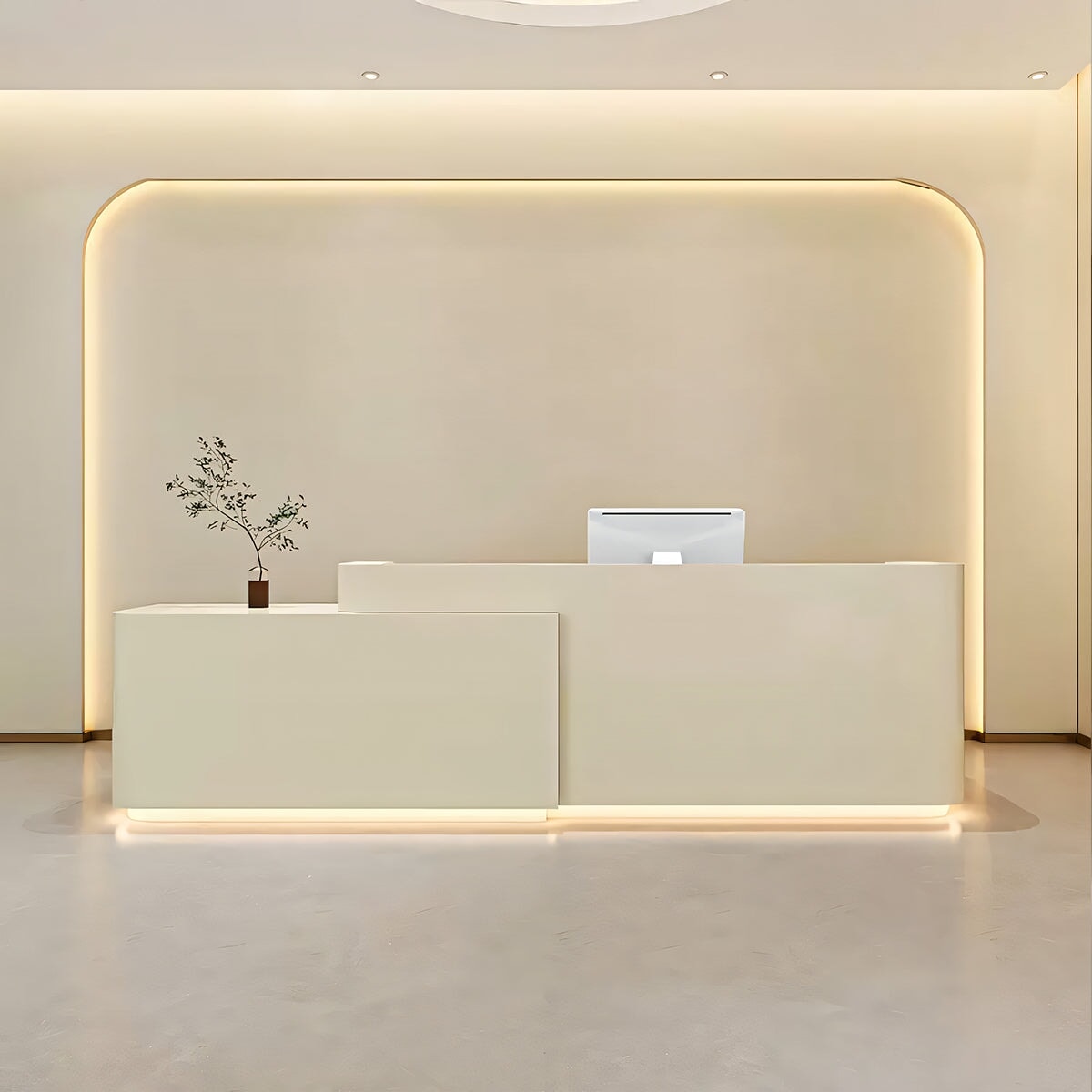 収納機能 LEDライトチェーン付き 木製受付カウンター レセプションデスク オフィス受付 エントランス受付 会社用 シンプル ホワイト カスタマイズ可能 JDT-T125 tomokagu