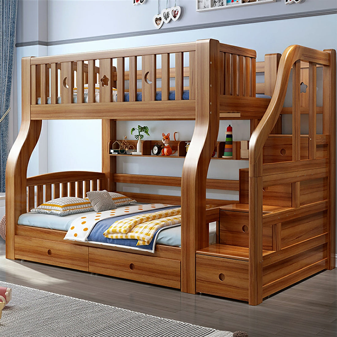 ベッド 二段ベッド 子供用 重厚 安定性 押入れすのこ ベッドガード 柵状 角丸加工 引き出し 大容量 滑り台 木目調 落ち着き シンプル ナチュラル SCC-K016 KAGUYASU