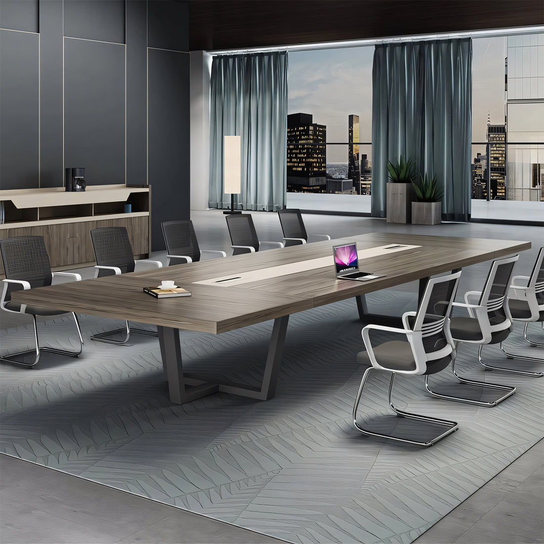 木目調 シンプル どっしり 重厚感 シック 洗練 配線ボックス 会議テーブル ミーティングテーブル メラミン化粧板 カスタマイズ可能 HYZ-T026 tomokagu