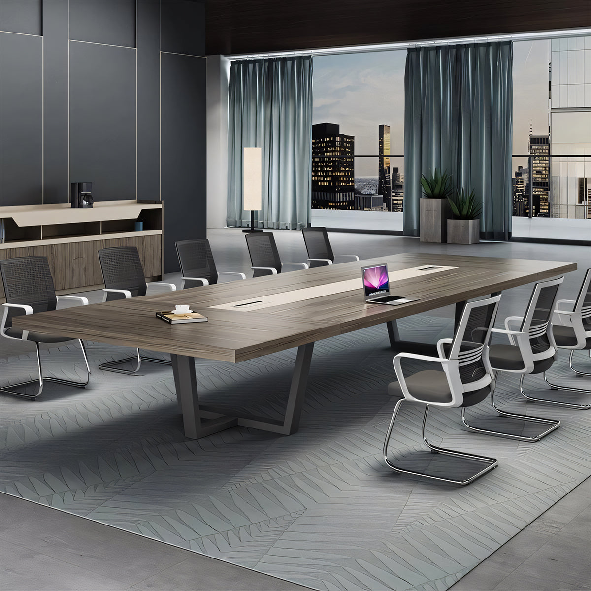木目調 シンプル どっしり 重厚感 シック 洗練 配線ボックス 会議テーブル ミーティングテーブル メラミン化粧板 カスタマイズ可能 HYZ-T026 tomokagu