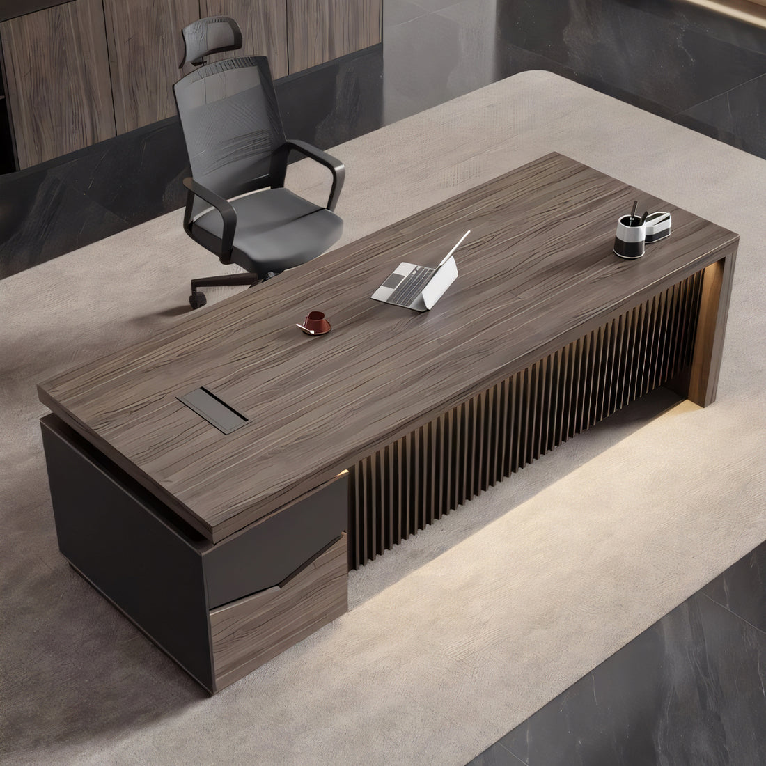 落ち着き オシャレ 重厚感 高級感 木目調 広々 ダイヤル錠 エグゼクティブデスク 役員デスク 大容量収納 メラミン化粧板 カスタマイズ可能 LBZ-T092 tomokagu