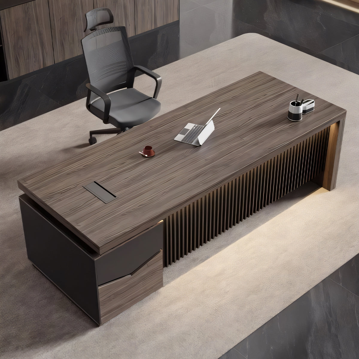 落ち着き オシャレ 重厚感 高級感 木目調 広々 ダイヤル錠 エグゼクティブデスク 役員デスク 大容量収納 メラミン化粧板 カスタマイズ可能 LBZ-T092 tomokagu
