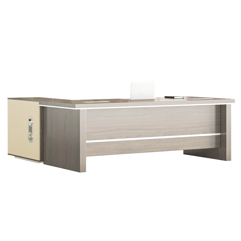 サイドワゴン付き 幕板付き 通気孔付き 引き出し付き Ⅼ字タイプ 会社用 事務所用 事務机 Ⅼ字デスク 事務デスク ウォールナット カスタマイズ可能 LBZ-T075