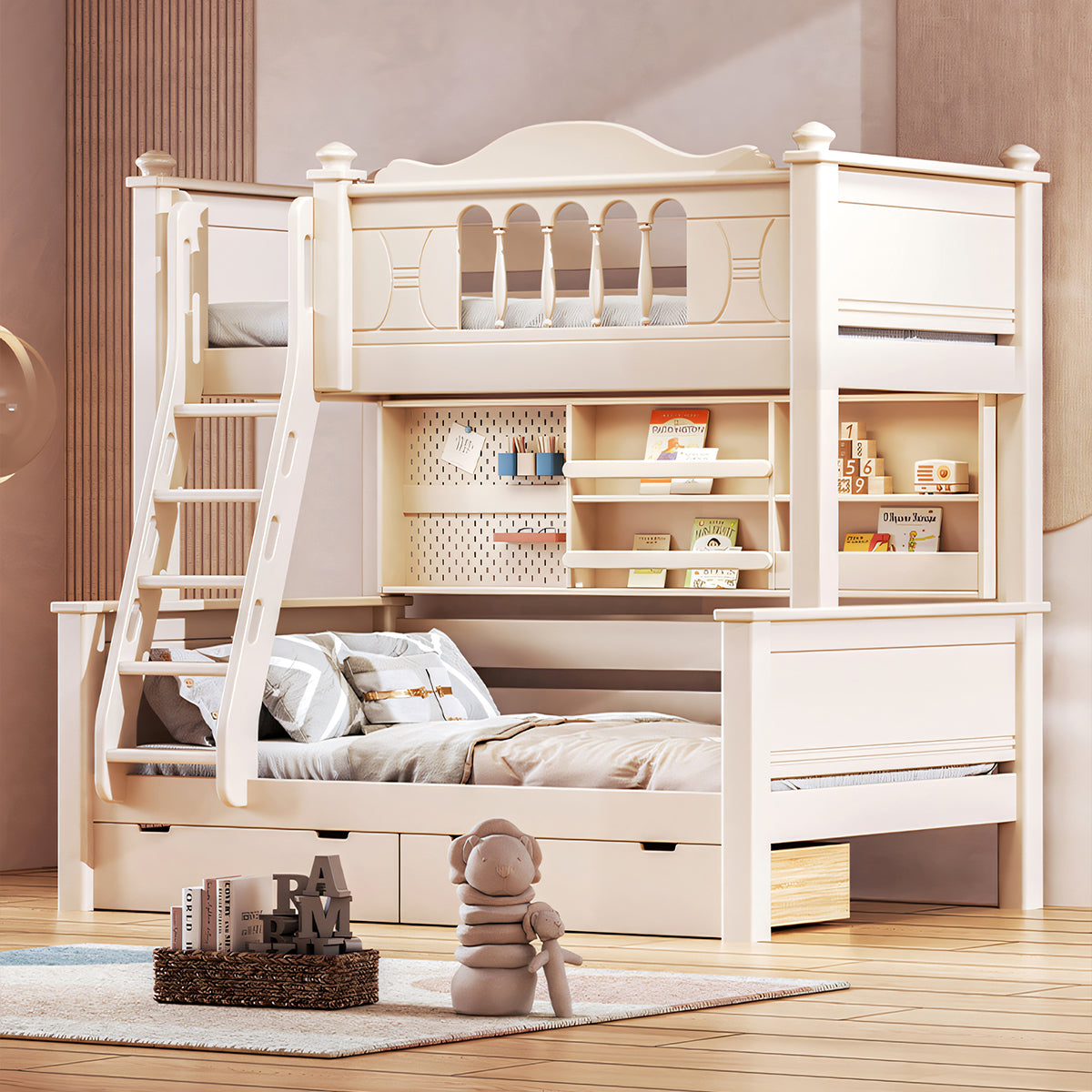 分割可能 木製フレーム 引き出し付き 収納棚 階段 二段ベッド ベッドフレーム ベッド 収納ベッド 子供用 兄弟姉妹 高い安全性 はしご シンプル オーク SCC-T012 tomokagu