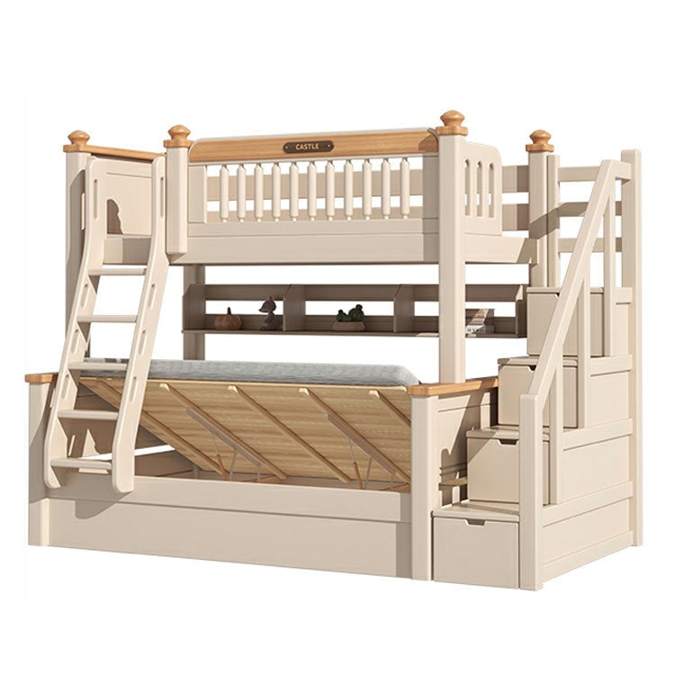 ベッド 二段ベッド 子供用 ベッドガード 角柱 天然木 すのこ 角丸加工 手すり付き 滑り止め加工 はしご 階段 引き出し 実用 分割可能 ホワイト カスタマイズ可能 SCC-K019 KAGUYASU
