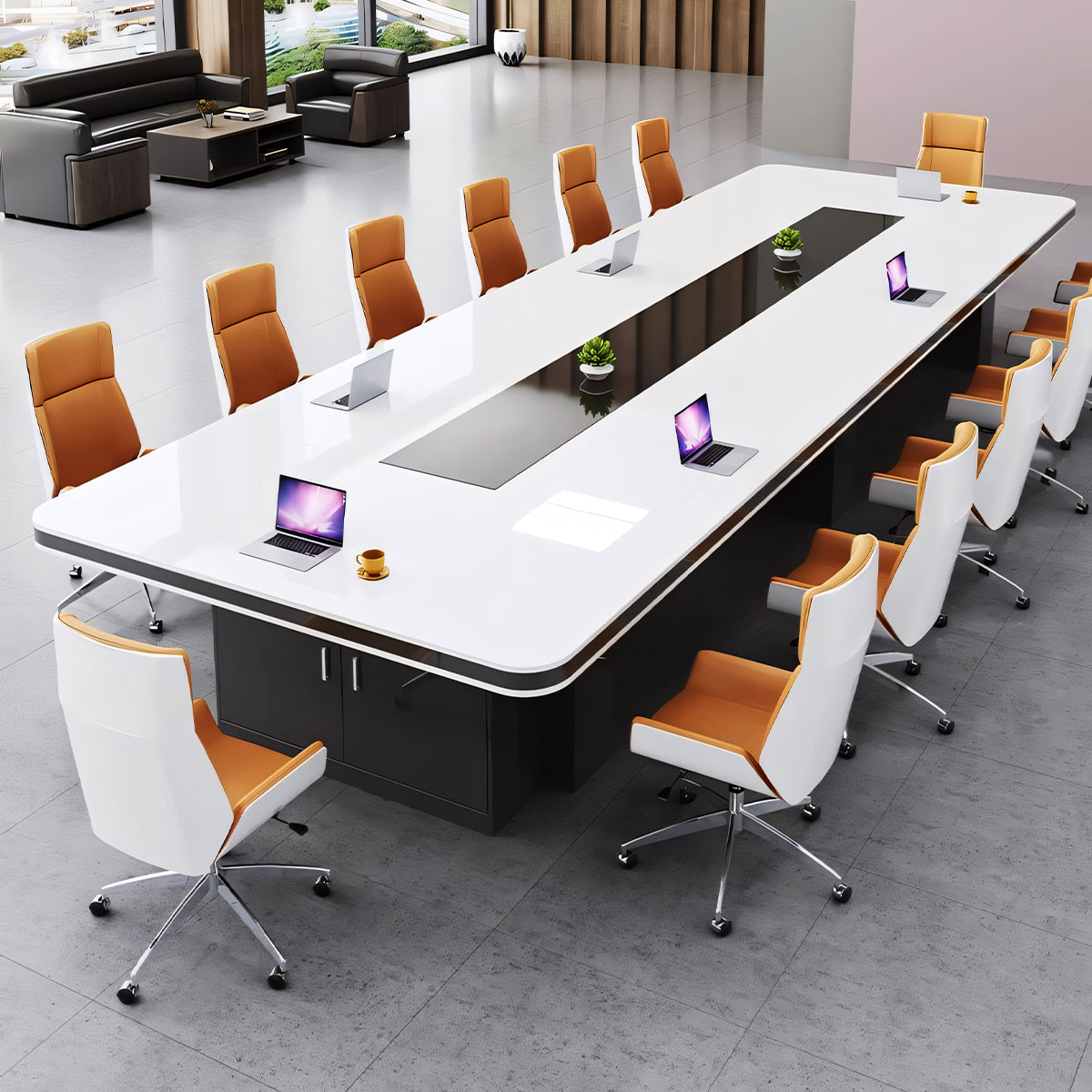 モダン シック オシャレ 光沢感 収納 広々 会議テーブル ミーティングテーブル メラミン化粧板 ポリエステル塗装 カスタマイズ可能 HYZ-T022 tomokagu