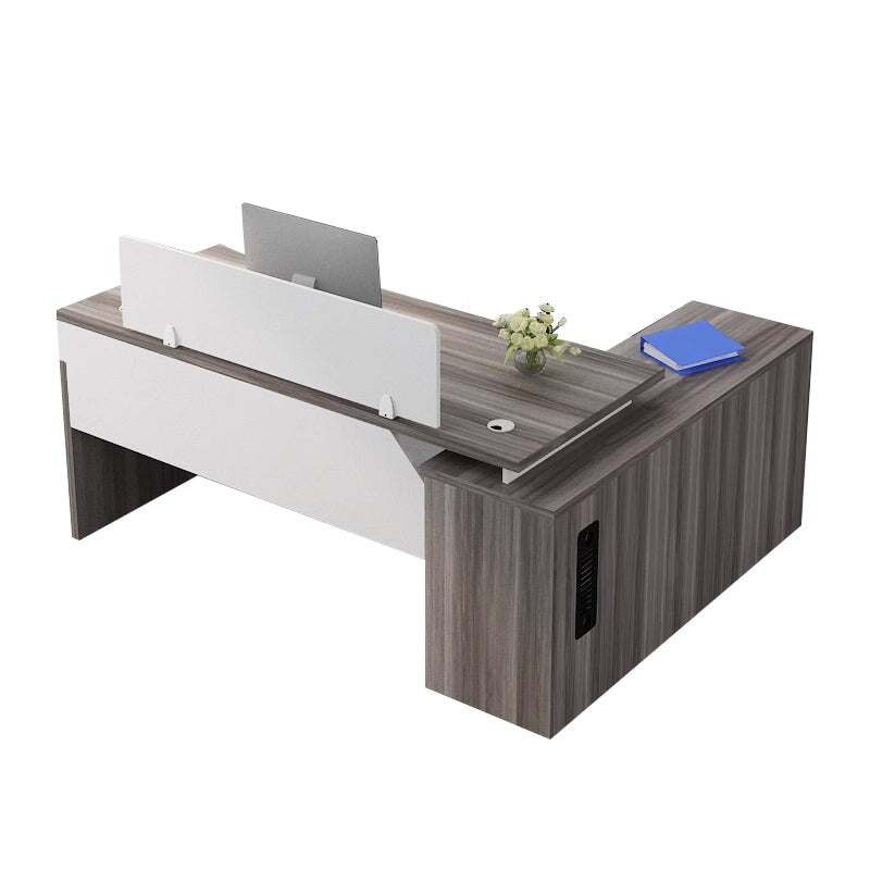 ダブル配線孔付き トップパネル付き サイドキャビネット付き 鍵付き 事務机 オフィスデスク ワークデスク パソコンデスク 会社用 事務所用 シンプル 木目調 BGZ-T082 tomokagu