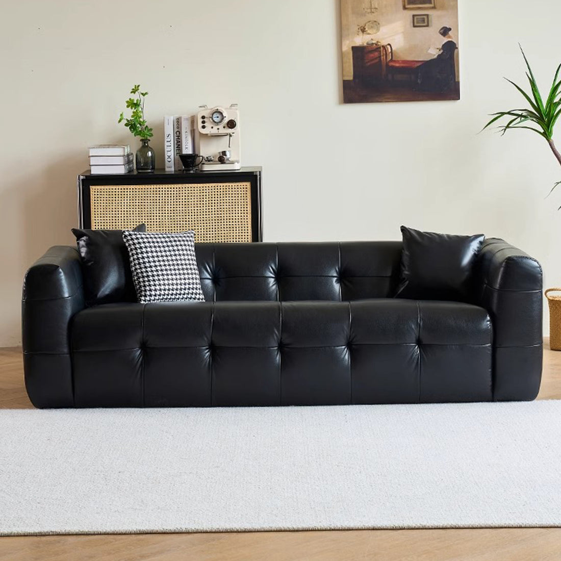 レザー生地 ボア生地 クッション付き 高密度ウレタンフォーム リビングソファ フロアソファ 二人掛け 四人掛け 高級感 ブラック ホワイト カスタマイズ可能 SNSF-T044 tomokagu