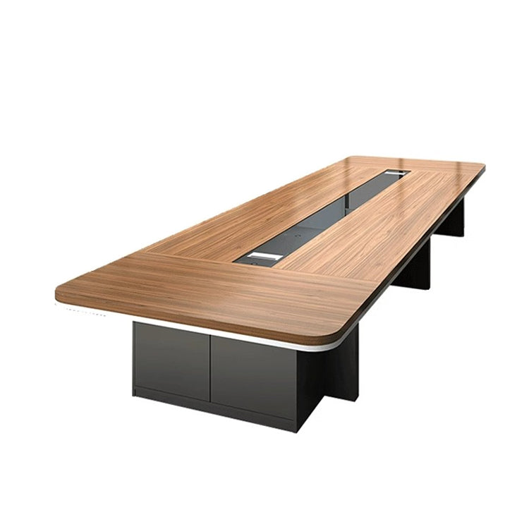 多人数対応 配線ボックス付き 扉収納付き 長方形タイプ 上品 事務机 会議テーブル 大型会議テーブル ミーティング用テーブル 会社用 事務所用 木目調 カスタマイズ可能 HYZ-T069 tomokagu