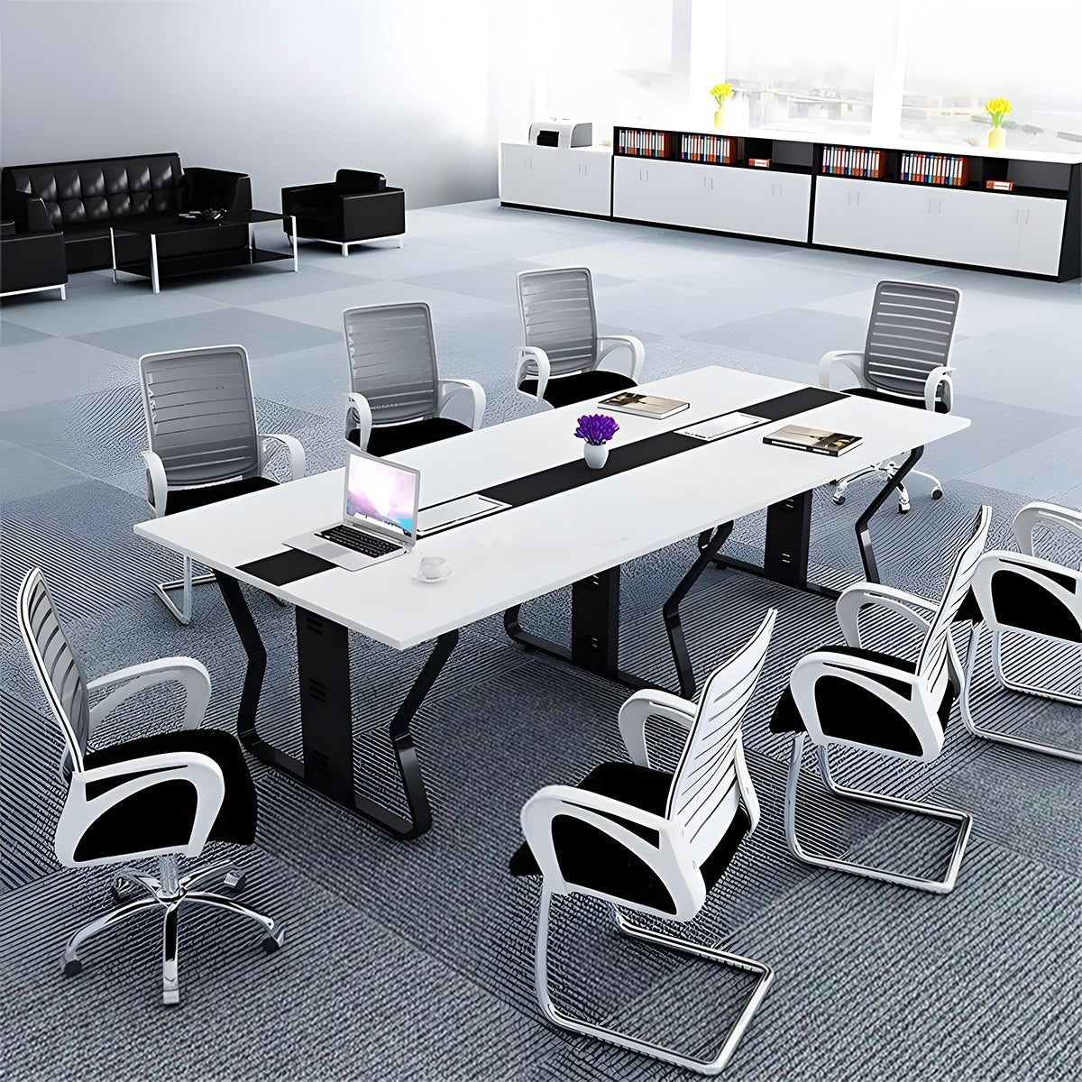 会議テーブル ミーティングテーブル 商談テーブル 事務机 会社用 事務所用 配線ボックス 安定性抜群 スチールフレーム ホワイト カスタマイズ可能 HYZ - S015 - Kagushop