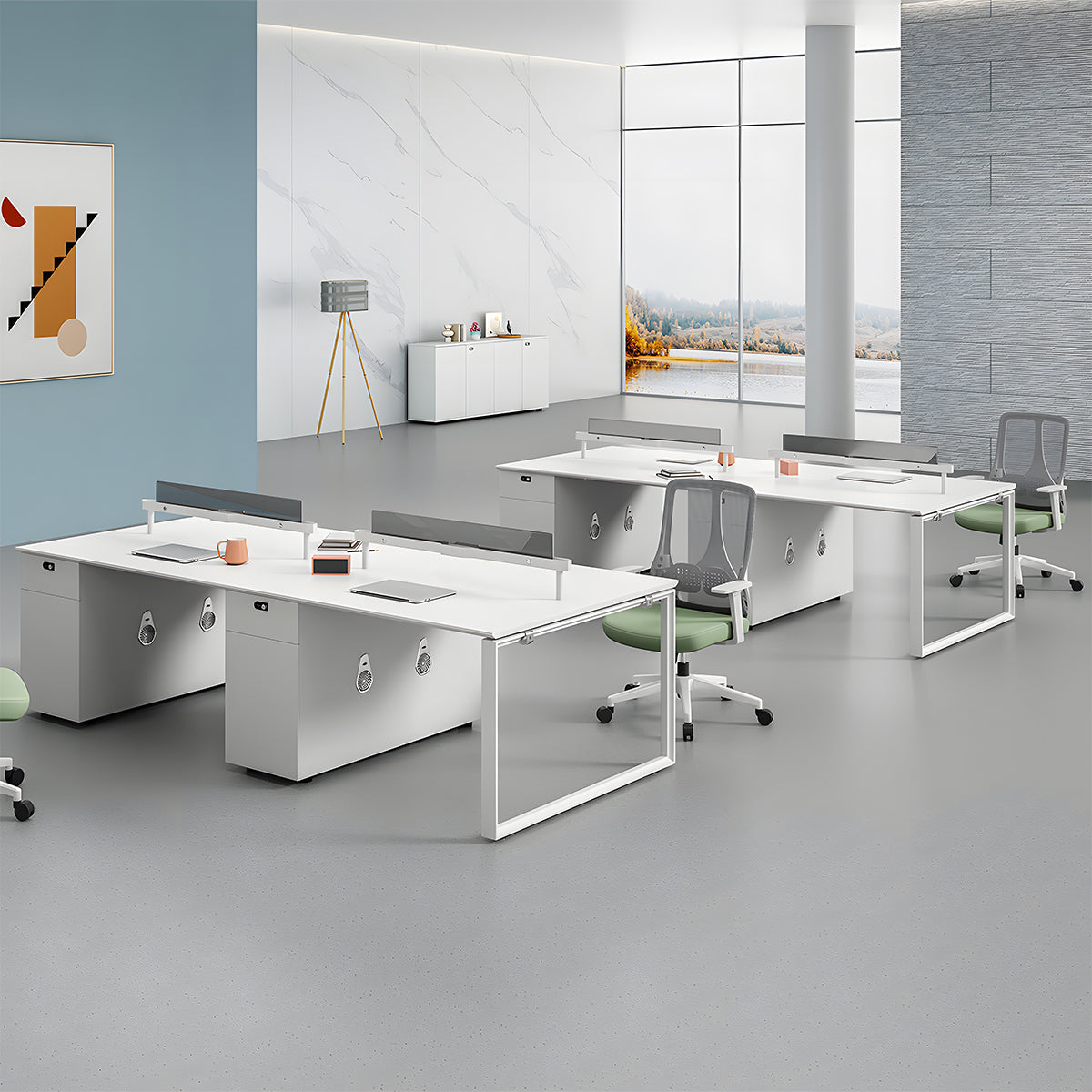オフィスデスク 高級オフィスデスク 事務机 PCの通気孔 配線穴 収納付きデスク サイドキャビネット パーティション エコ板材 ホワイト MG-BGZ-LLS12