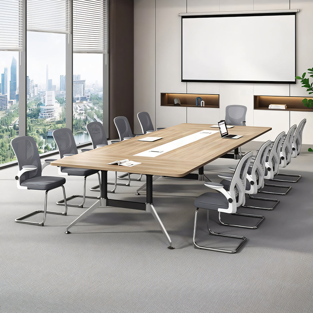 シンプル モダン スタイリッシュ 重厚感 木目調 配線ボックス 会議テーブル ミーティングテーブル メラミン化粧板 カスタマイズ可能 HYZ-T029 tomokagu