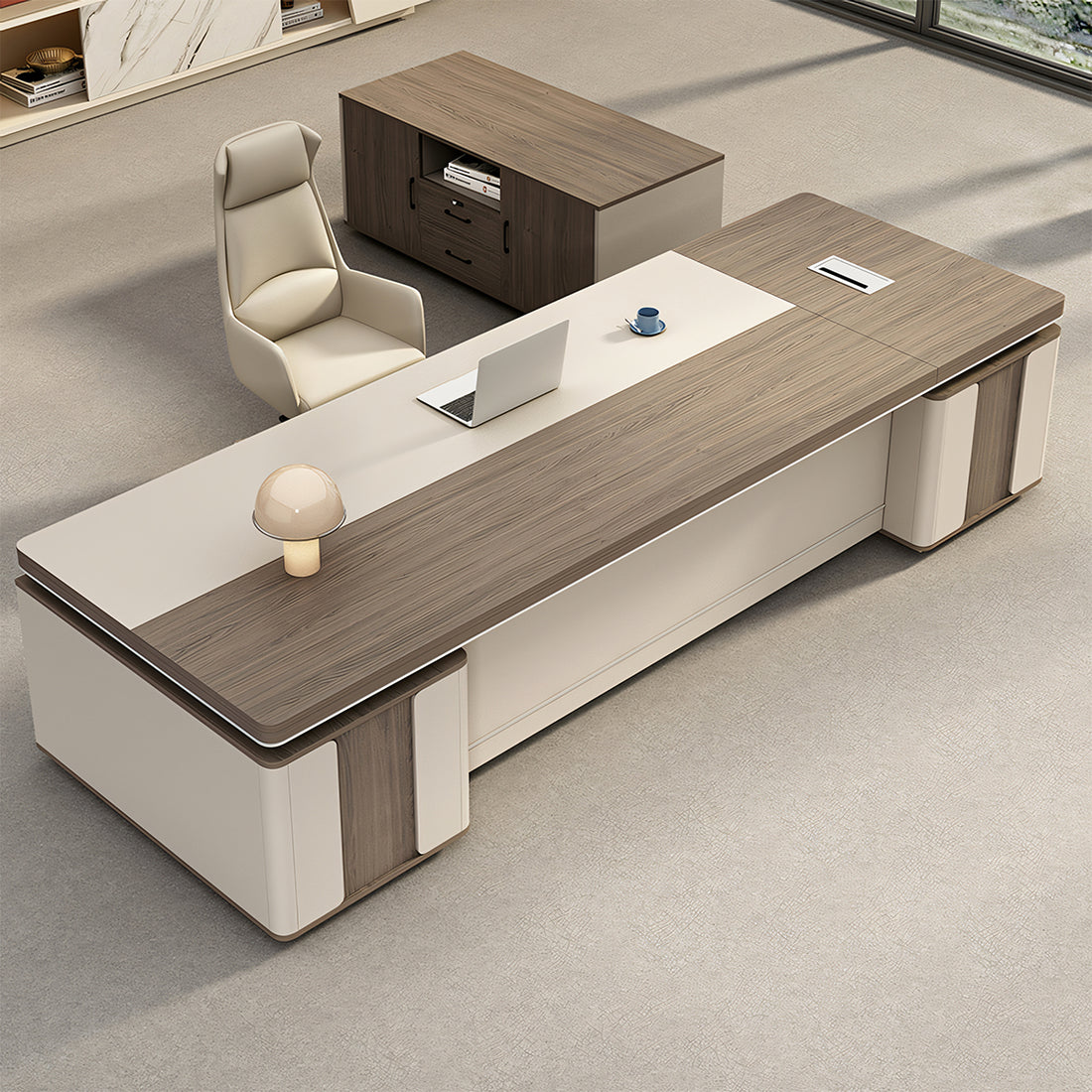 モダン オシャレ バイカラー 落ち着き シック エグゼクティブデスク 役員デスク 社長机 メラミン化粧板 サイドキャビネット カスタマイズ可能 LBZ-T033 tomokagu