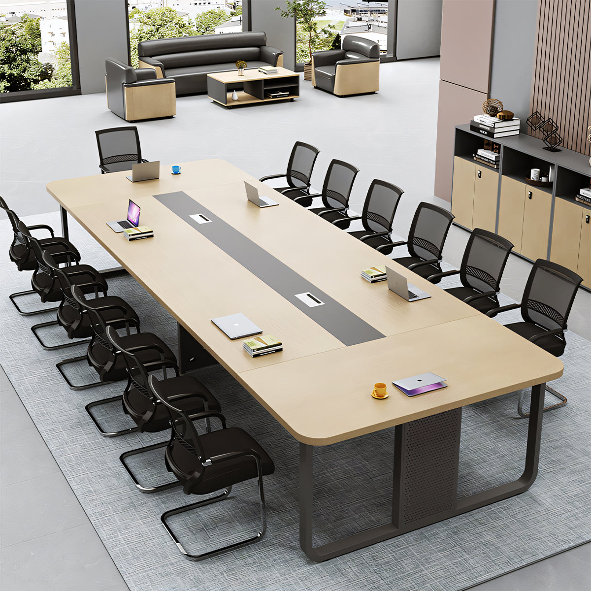 シンプル オシャレ 木目調 配線ボックス ミーティングテーブル 会議テーブル 安全無臭 安定 エコ メラミン化粧板 カスタマイズ可能 HYZ-T012 tomokagu