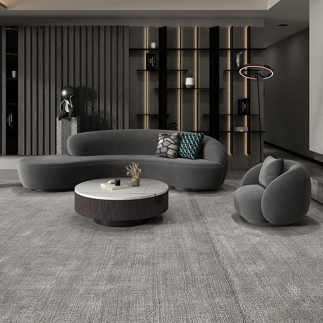 ビロード生地 ウレタンフォーム リビングソファ インドアソファ アーチ型 二人掛け 四人掛け ボリューム感 オシャレ グレー カスタマイズ可能 SNSF-T052 tomokagu