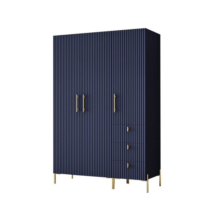 金メッキ脚 引き出し3段 スムーズ 木製 両開き ハンガーパイプ付き クローゼット 衣類収納 ワードローブ 洋服だんす オシャレ ホワイト YG-T024 tomokagu