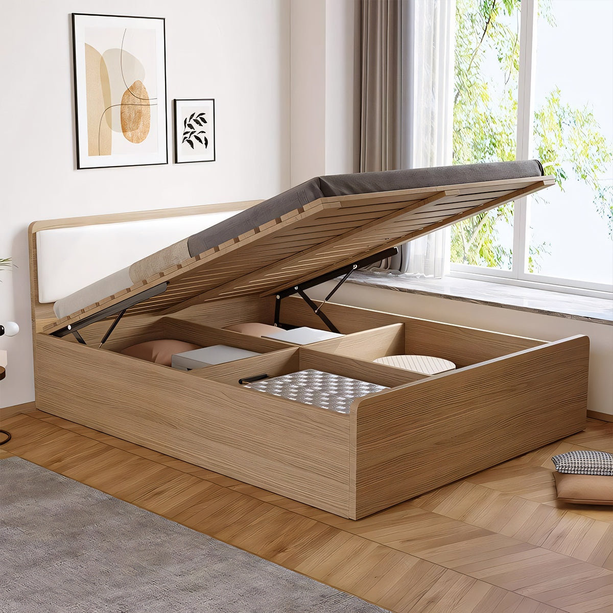 横開き 縦開き 木製フレーム 収納力抜群 引き出し 跳ね上げ式 ベッド 収納ベッド ベッドフレーム 新居 シングル キング シンプル ホワイト オーク カスタマイズ可能 BED-T078 tomokagu
