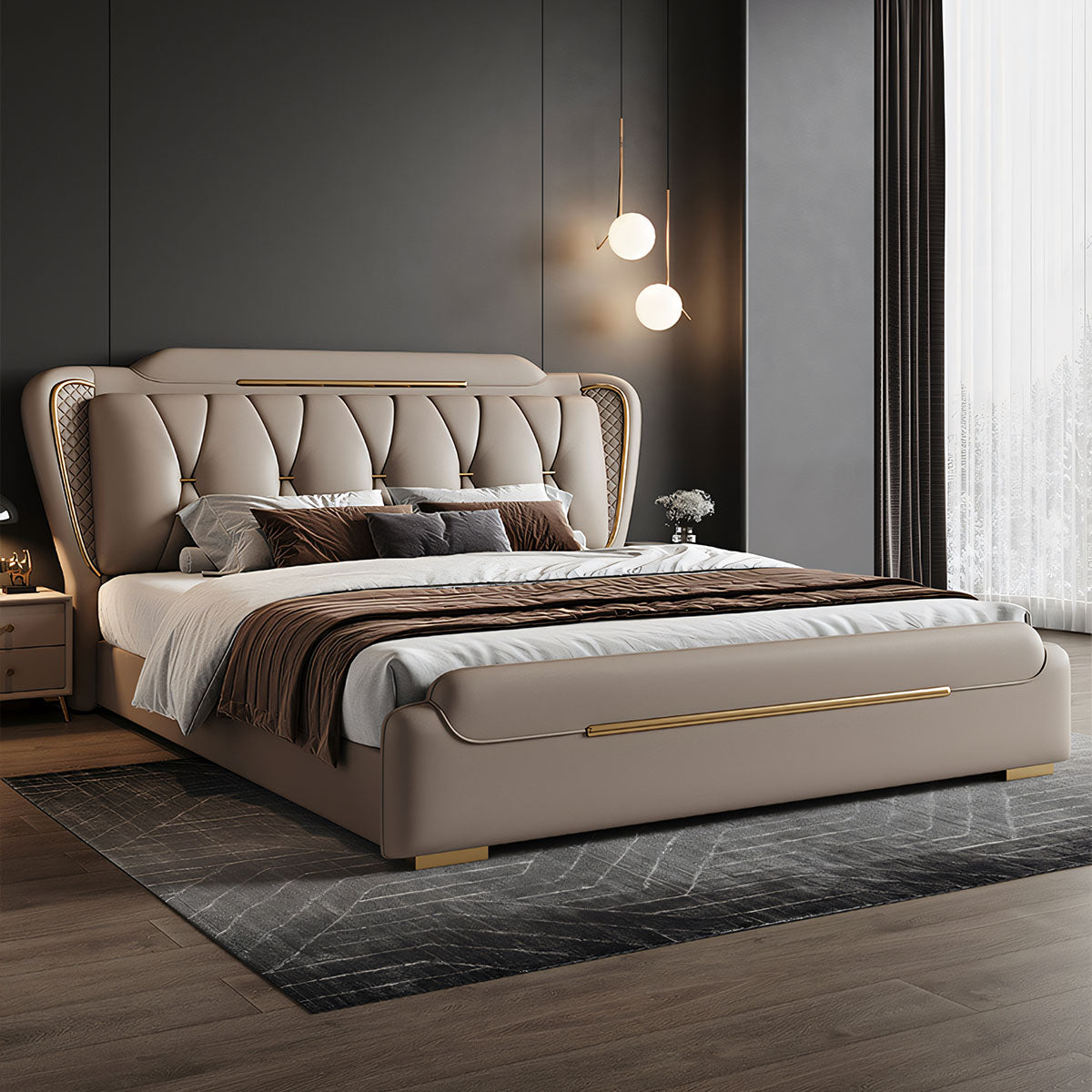 ナッパレザー すのこ 跳ね上げ式 ヘッドボード付き 木製フレーム ベッド 収納ベッド ダブルベッド ベッドフレーム 高級感 シルバーグレー アイボリー BED-T027 tomokagu