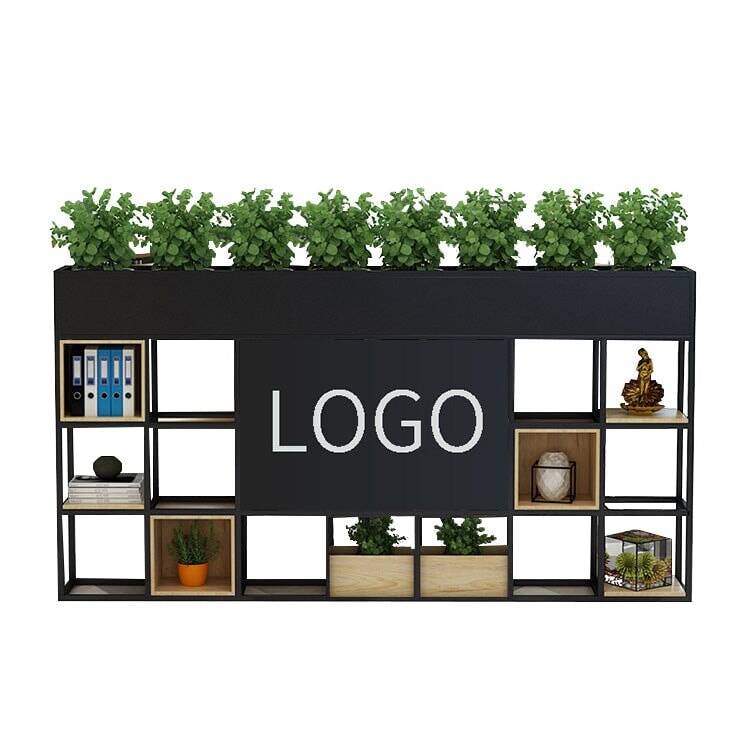 パーテーション オフィスラック シンプル 店舗用 天然木製 焼付塗装 アイアン製 収納スペース付き モダン ブラック ナチュラル カスタマイズ可能 metamall