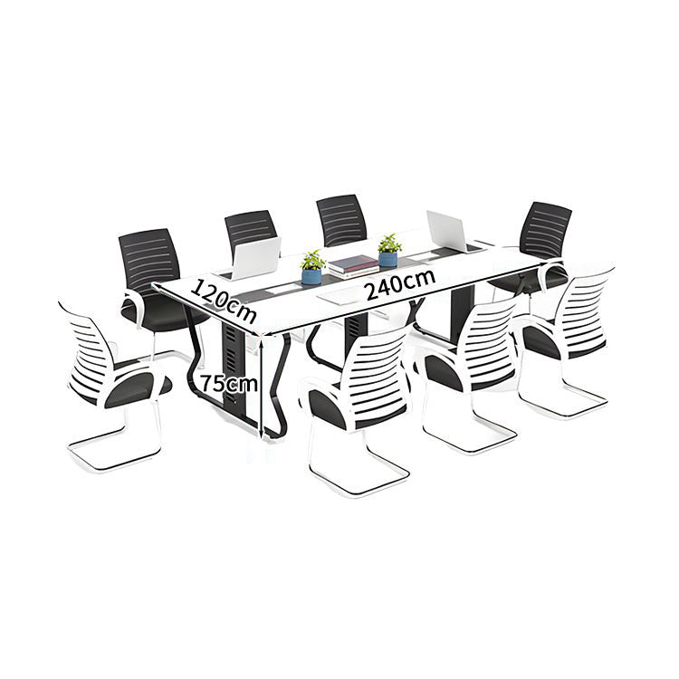 会議テーブル ミーティングテーブル 商談テーブル 事務机 会社用 事務所用 配線ボックス 安定性抜群 スチールフレーム ホワイト カスタマイズ可能 HYZ-S015 KAGUSHOP