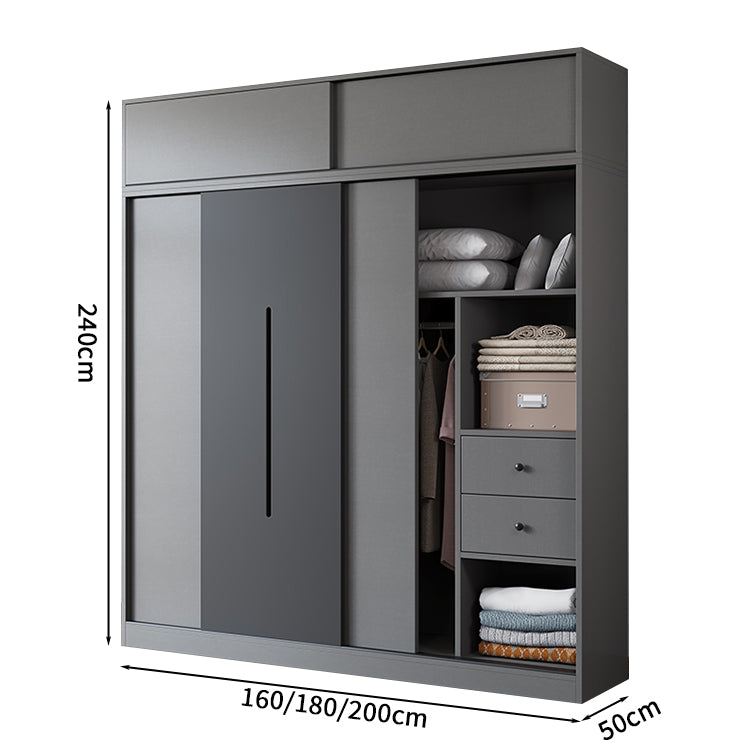 衣装室 衣類収納ユニット クローゼットキャビネット エコ板材 上置き収納 サイド収納棚 大容量  引き戸 省スペース 分類収納 クローゼット ワードローブ YG-S019