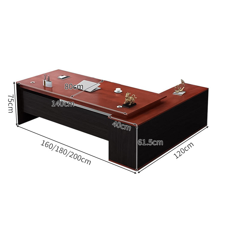 役員室用 社長室用 配線穴付き Ⅼ字 サイドキャビネット付き 幕板付き プレジデントデスク パソコンデスク 事務机 エグゼクティブデスク おしゃれ 木目調 LBZ-C070