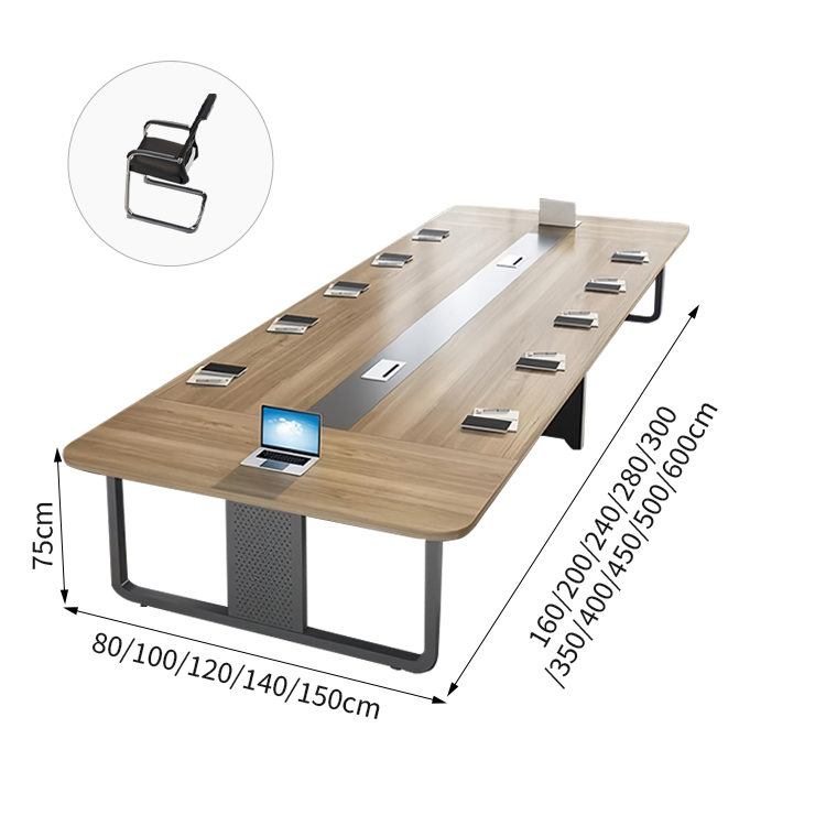 ミーティングテーブル 会議テーブル メラミン化粧板 エコ素材 耐荷重 耐摩耗性 スチール製脚 配線孔付き カスタマイズ可能 HYZ-T099
