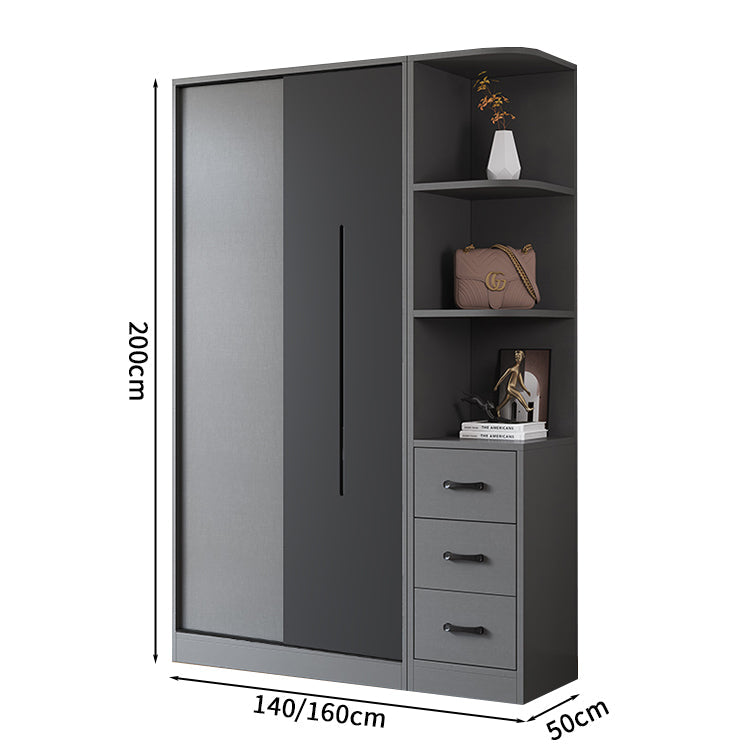 衣装室 衣類収納ユニット クローゼットキャビネット エコ板材 上置き収納 サイド収納棚 大容量  引き戸 省スペース 分類収納 クローゼット ワードローブ YG-S019