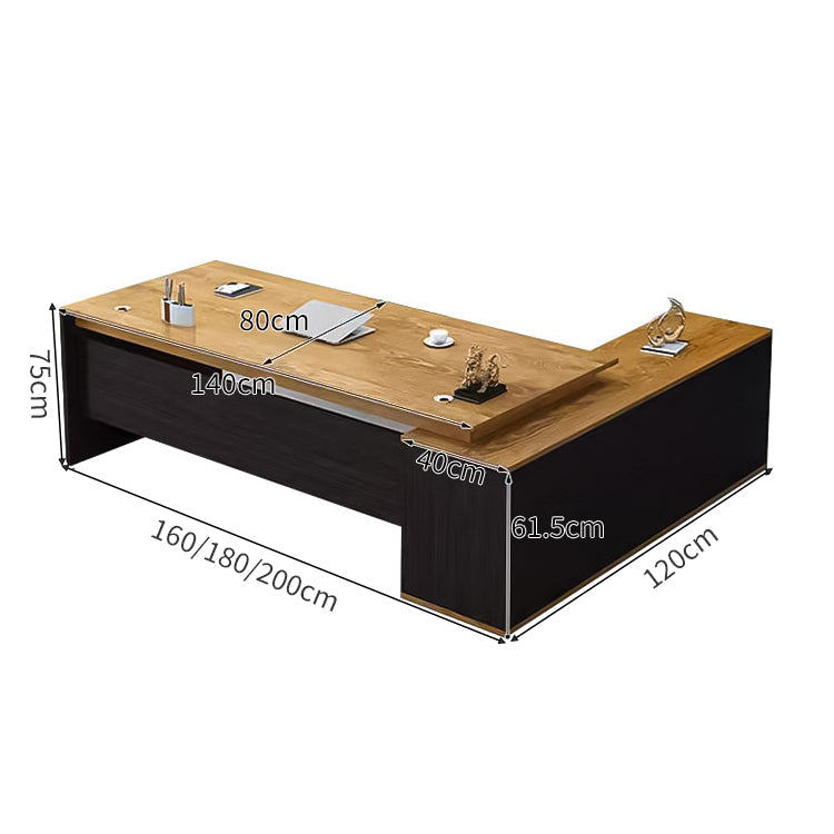 役員室用 社長室用 配線穴付き Ⅼ字 サイドキャビネット付き 幕板付き プレジデントデスク パソコンデスク 事務机 エグゼクティブデスク おしゃれ 木目調 LBZ-C070