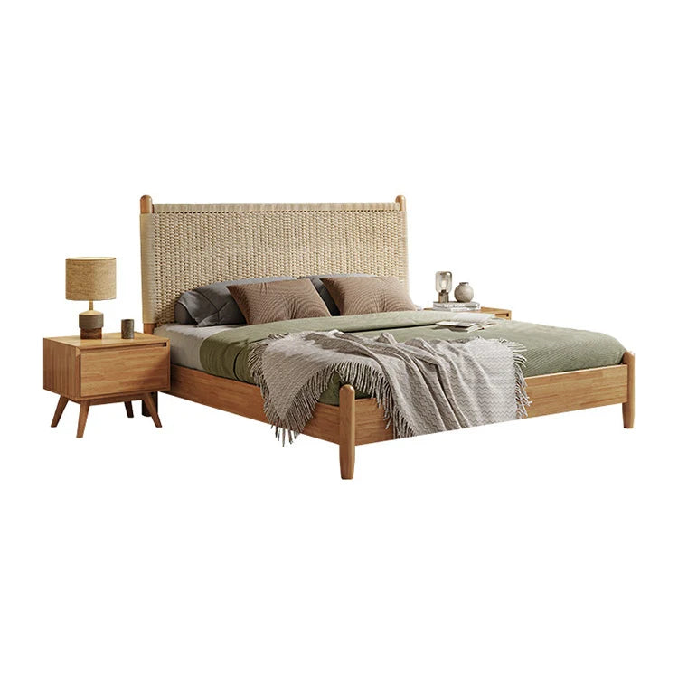 コード編みベッド ワイドベッド ナチュラル寝室家具 無垢フレームベッド 耐衝撃側面パネル R加工 エコ素材 ナチュラル 北欧風 ライトウッド カスタマイズ可能 BED-S076