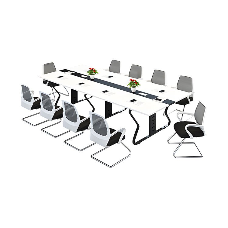会議テーブル ミーティングテーブル 商談テーブル 事務机 会社用 事務所用 配線ボックス 安定性抜群 スチールフレーム ホワイト カスタマイズ可能 HYZ - S015 - Kagushop