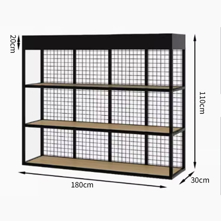 パーテーション オフィスラック シンプル 店舗用 天然木製 焼付塗装 アイアン製 収納スペース付き モダン ブラック ナチュラル カスタマイズ可能 BGGB-M-014