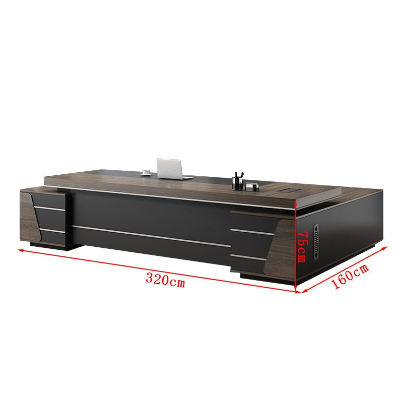 配線ボックス付き PVCエッジ仕上げ ダイヤル錠付き エグゼクティブデスク 社長机 社長デスク 木製 エコ板材 コクタン ウォールナット カーキ カスタマイズ可能 LBZ-T036 tomokagu