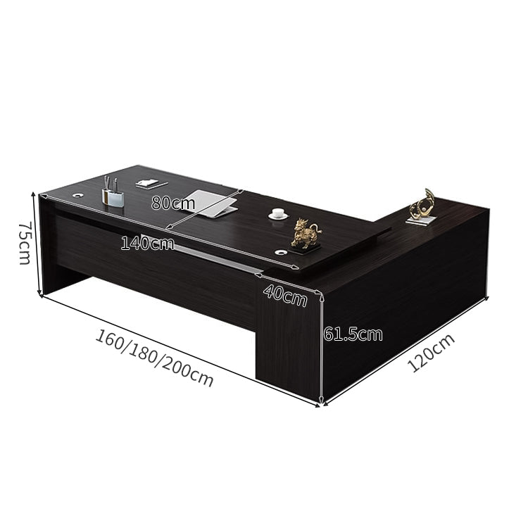 役員室用 社長室用 配線穴付き Ⅼ字 サイドキャビネット付き 幕板付き プレジデントデスク パソコンデスク 事務机 エグゼクティブデスク おしゃれ 木目調 LBZ-C070