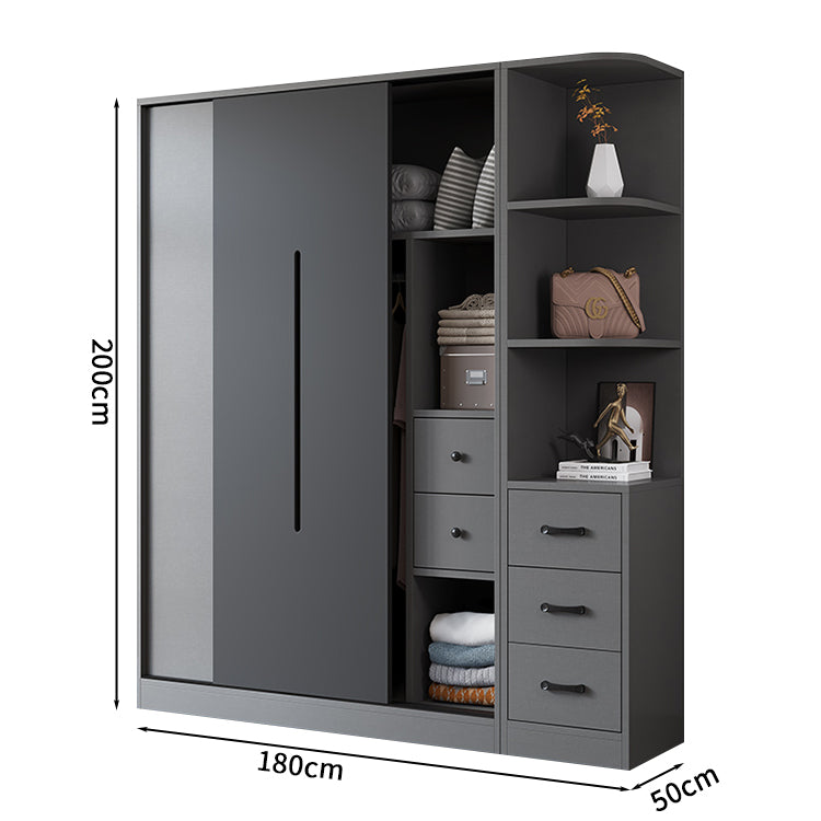 衣装室 衣類収納ユニット クローゼットキャビネット エコ板材 上置き収納 サイド収納棚 大容量  引き戸 省スペース 分類収納 クローゼット ワードローブ YG-S019