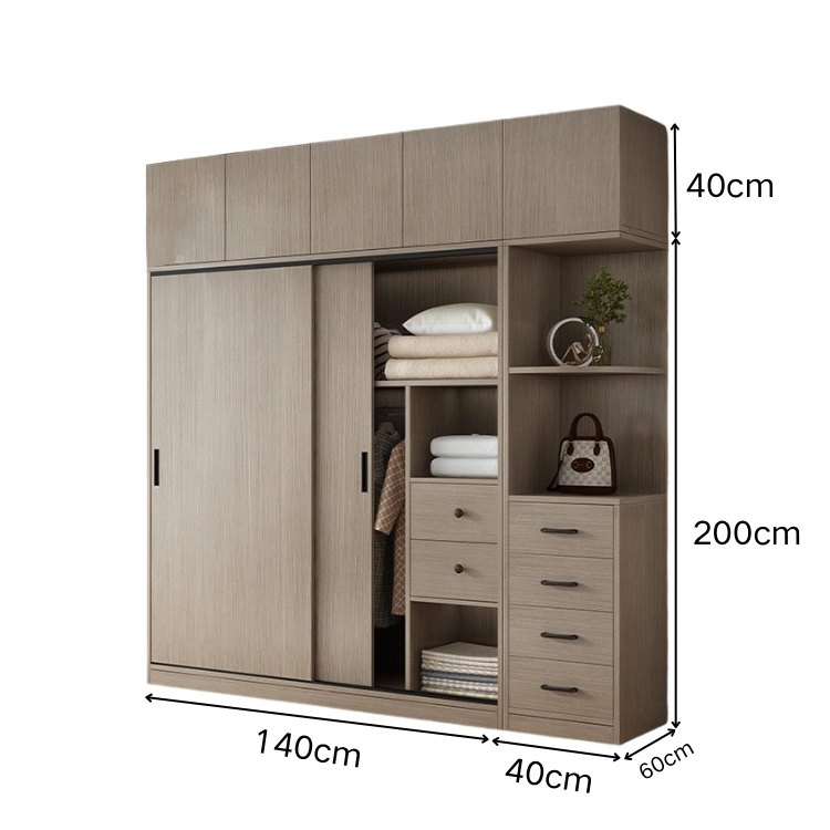 エコ板材 上置き収納 収納棚 大容量 分類収納 引き出し 物干し竿 引き戸 省スペース クローゼット 壁面収納 ワードローブ 多目的 実用 ウォールナット カスタマイズ可能 YG-K014