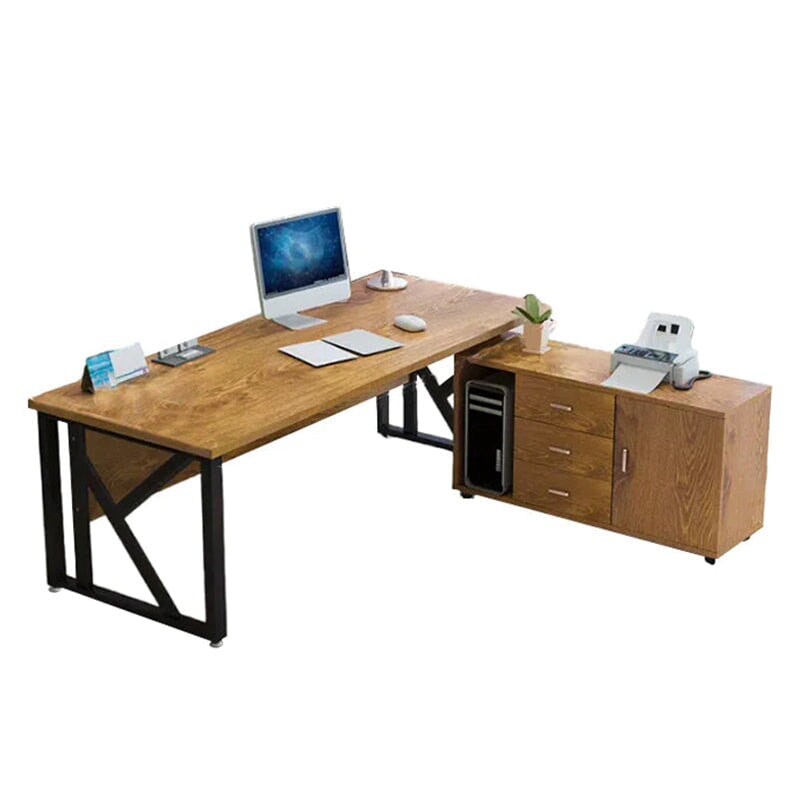 炭素鋼フレーム アジャスター付き エコ板材 サイドキャビネット付き 取っ手付き エグゼクティブデスク ライトウォールナット ダークウォールナット カスタマイズ可能 LBZ-T043 tomokagu