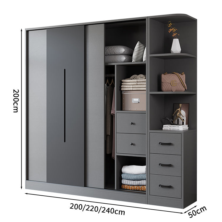 衣装室 衣類収納ユニット クローゼットキャビネット エコ板材 上置き収納 サイド収納棚 大容量  引き戸 省スペース 分類収納 クローゼット ワードローブ YG-S019