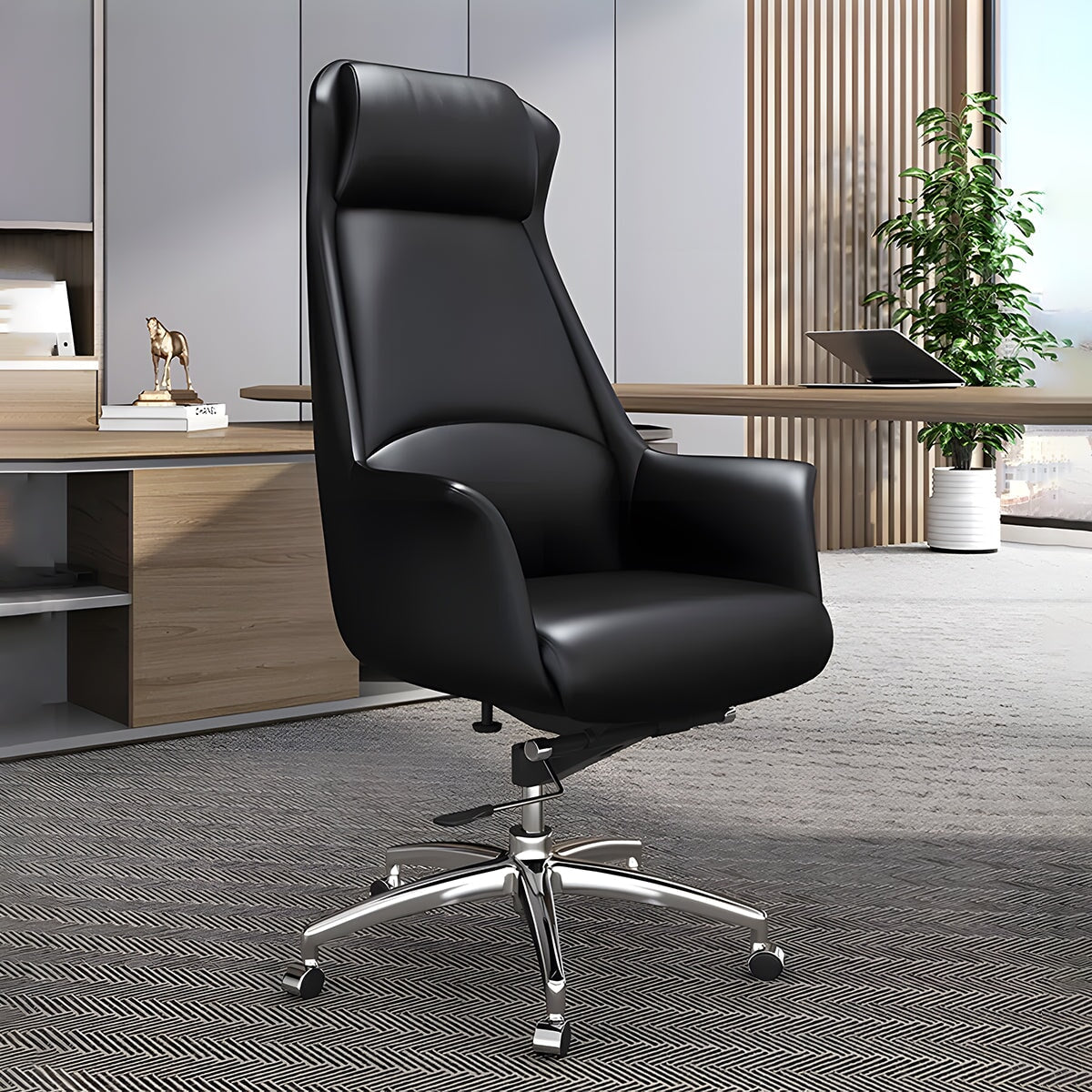 ハイバックチェア ボスチェア オフィス ミーティング プレジデントチェア リクライニング 背もたれ レザー回転椅子 弓型 座りがちな背骨 腰サポート ホームチェア BGY-M-038