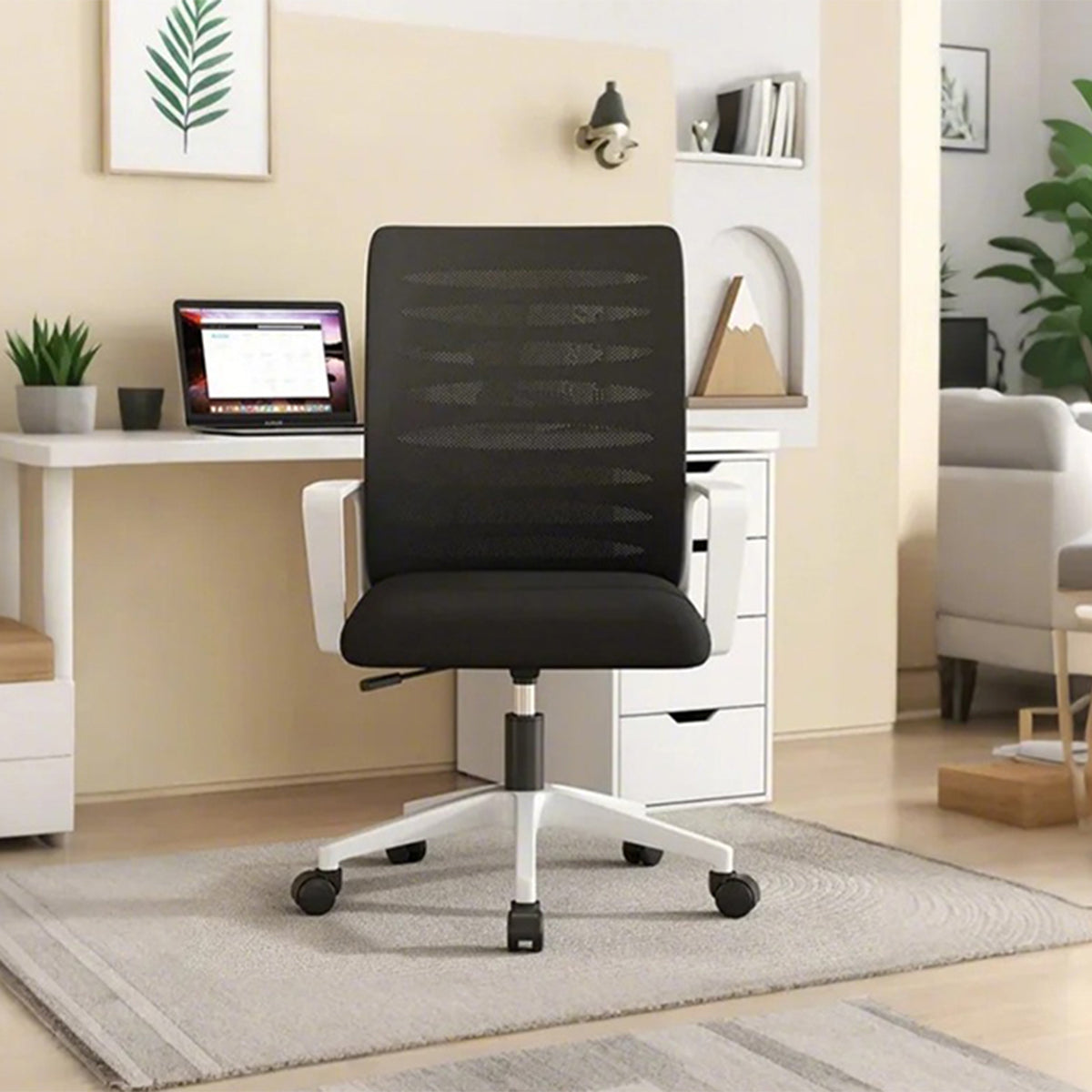 会議室用チェア ワークチェア バックパネル メッシュ生地 昇降椅子 高密度ウレタンフォーム ラテックスクッション PP樹脂 キャスター付き ブラック BGY-M011