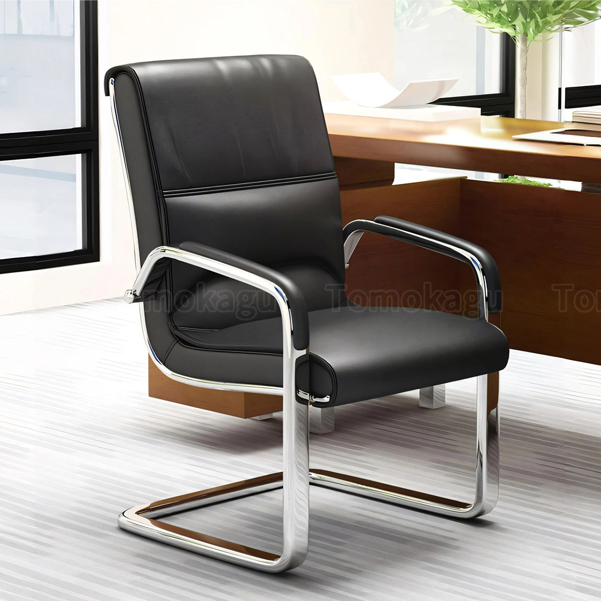 人間工学 肘掛け ウレタンフォーム レザー生地 ワークチェア チェア カンチレバーチェア オフィスチェア おしゃれ ブラック BGY-T069