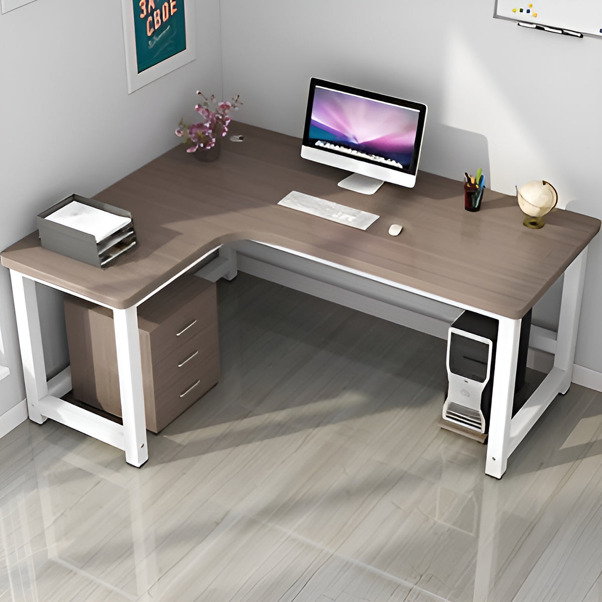 オフィスデスク 事務机 事務用デスク パソコンデスク ワークデスク デスク 配線穴 サイドキャビネット 木目調 BGZ-120 - kaguyasu