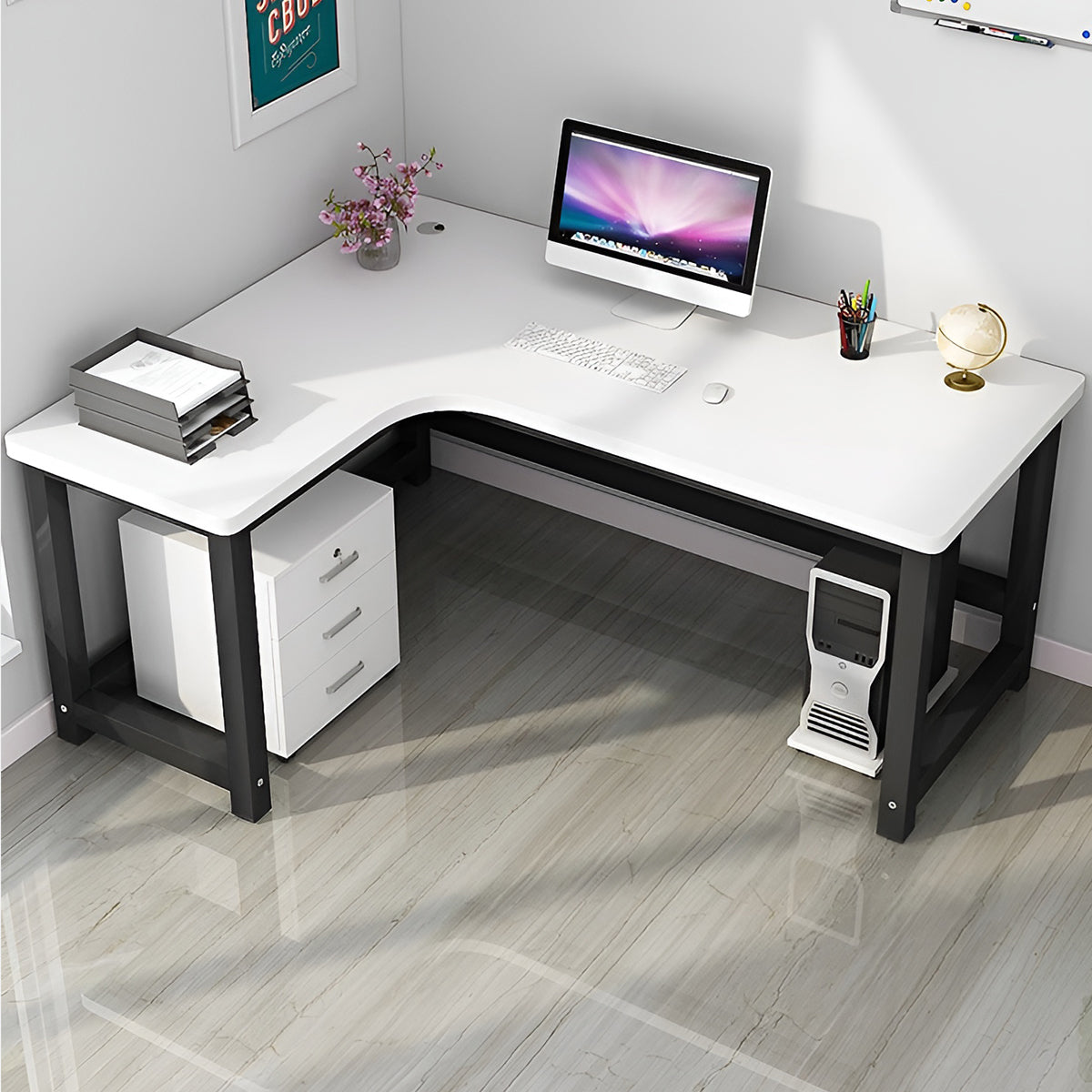 オフィスデスク 事務机 事務用デスク パソコンデスク ワークデスク デスク 配線穴 サイドキャビネット 木目調 BGZ-120 - kaguyasu