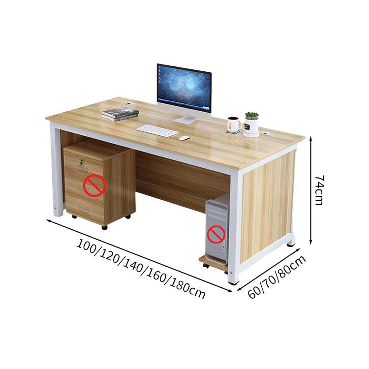 オフィスデスク 事務デスク オフィス用 木目調 PCカート付き 引出し付き 錠付き 配線孔付き ホワイト カスタマイズ可能