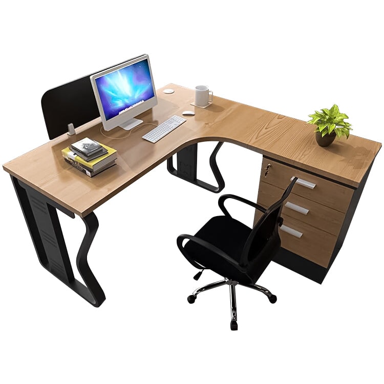 メラミン化粧板 頑丈 デスクトップパネル L字型 ゆとり キャビネット 引き出し 錠付き デスク オフィスデスク 木目調 穏やか 実用 カスタマイズ可能 BGZ-C086