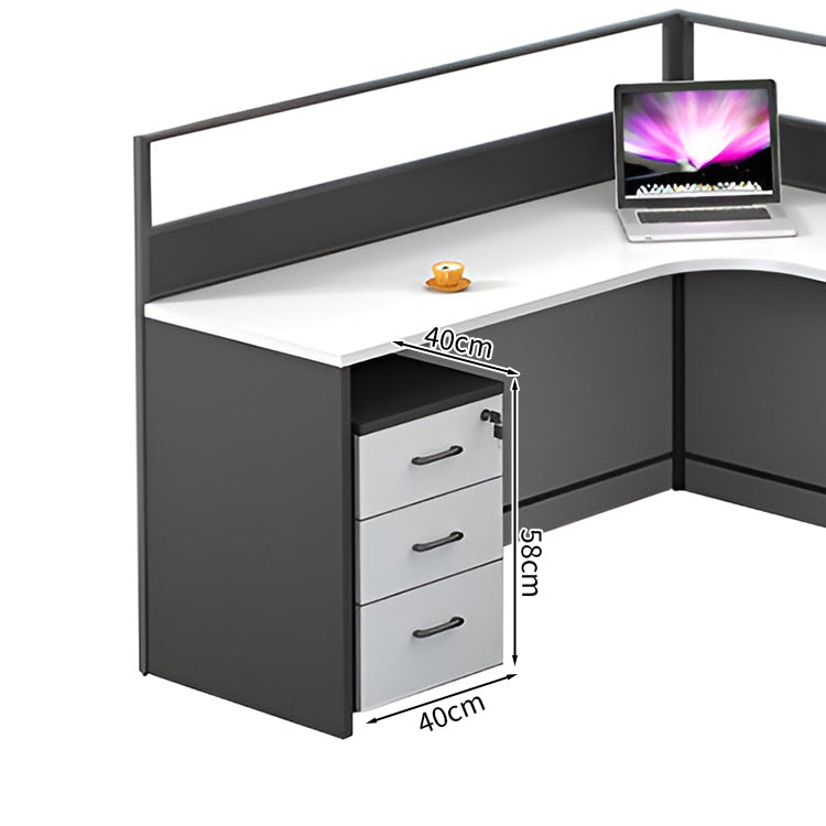 L字型天板 エコ板材 収納棚 三段式 パーティション バイカラー デスク オフィスデスク ワークデスク シンプル 洗練 機能性 ホワイト カスタマイズ可能 BGZ-K-209