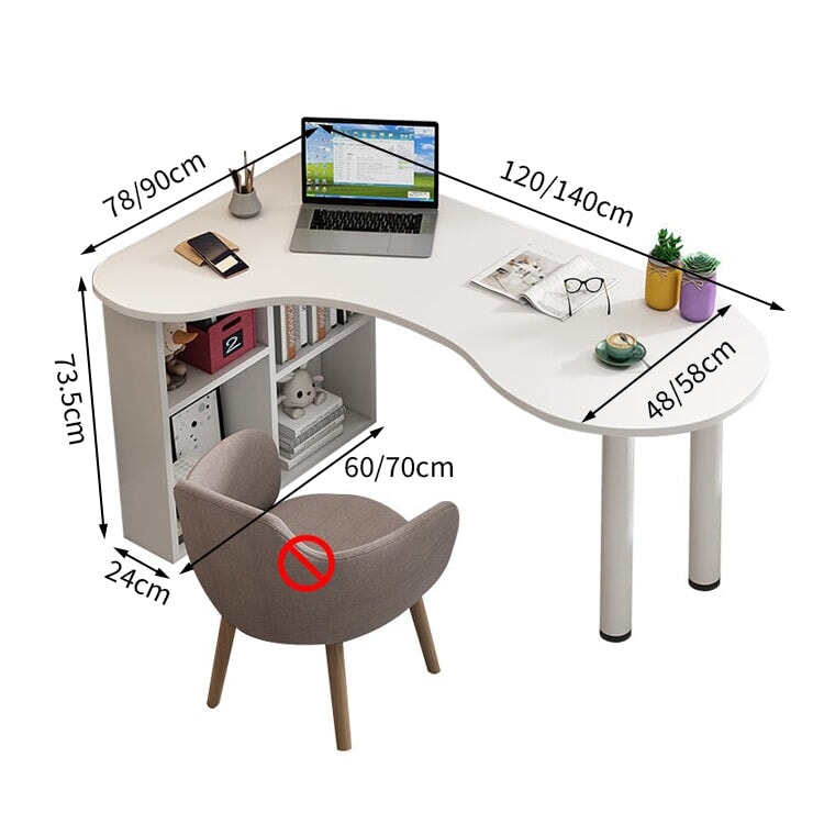 オフィスデスク コーナーデスク サイドラック スチール脚 カーブ型天板 アジャスター 配線孔 ホワイト カスタマイズ可能 BGZ-T161