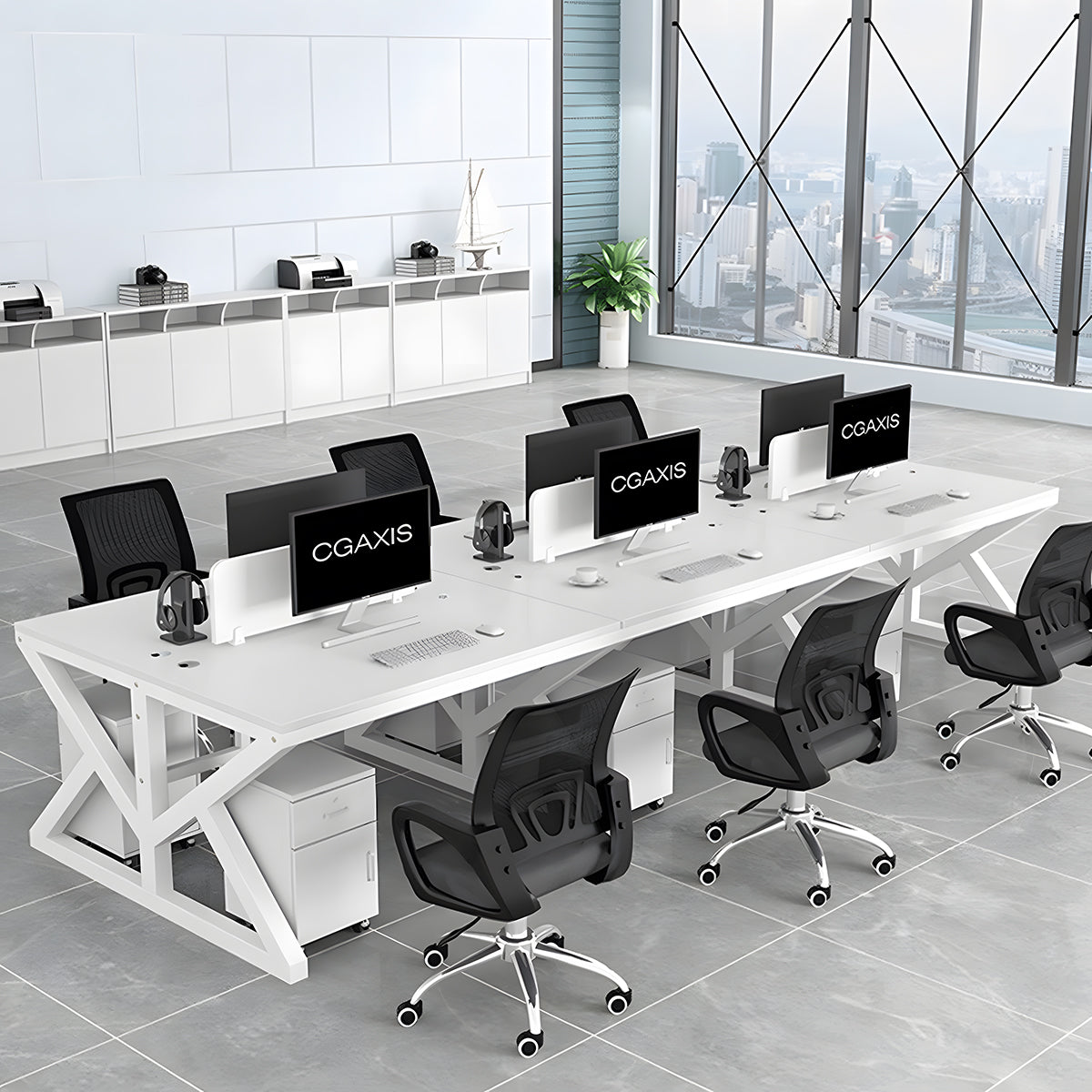 下肢空間 事務机 フリーアドレスデスク 会社用 複数人用オフィス デスクトップパネル 配線孔 木目調 メラミン化粧板 BGZ-S027